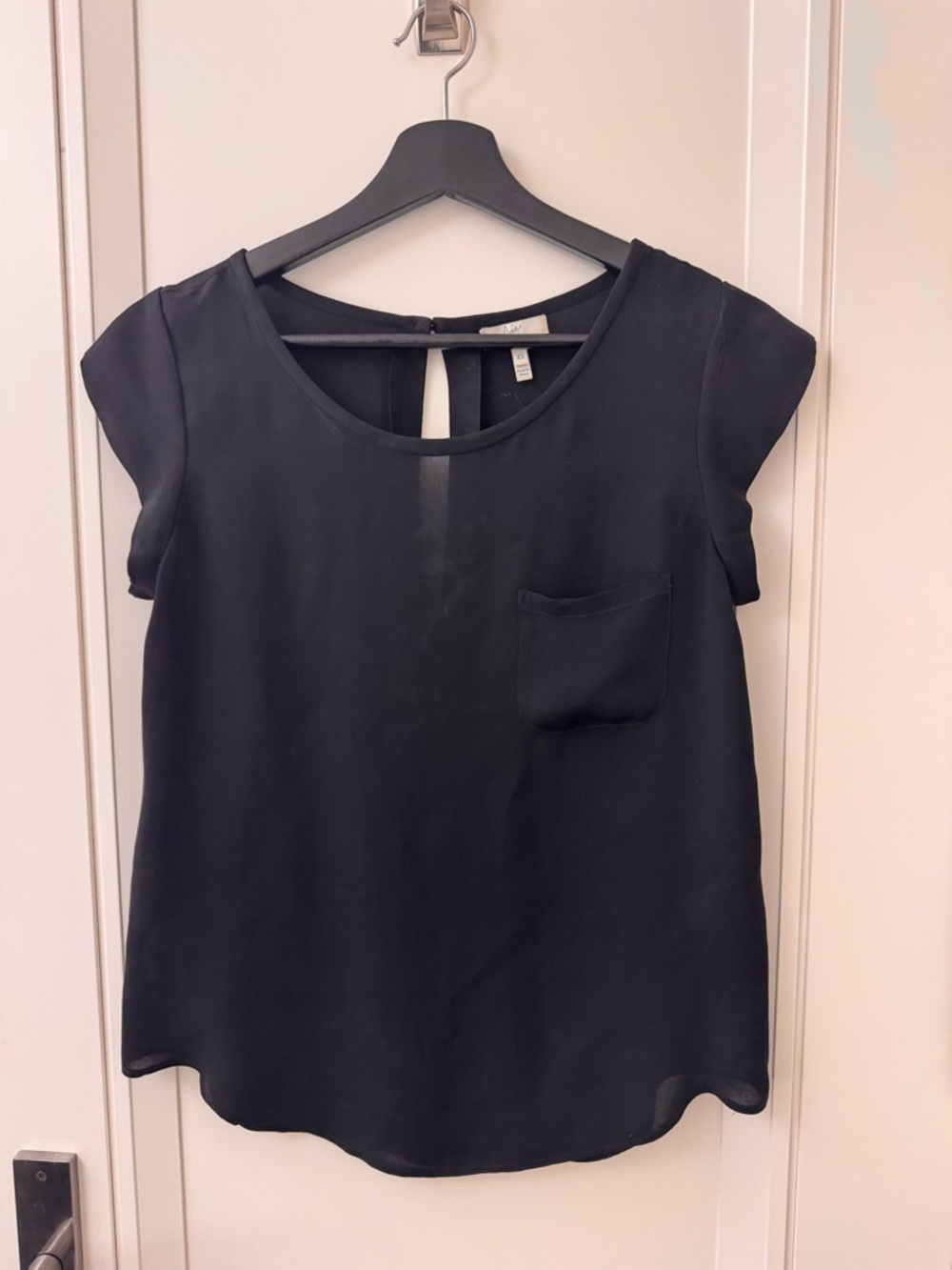 Theory Black Cap-Sleeve Blouse with Pocket